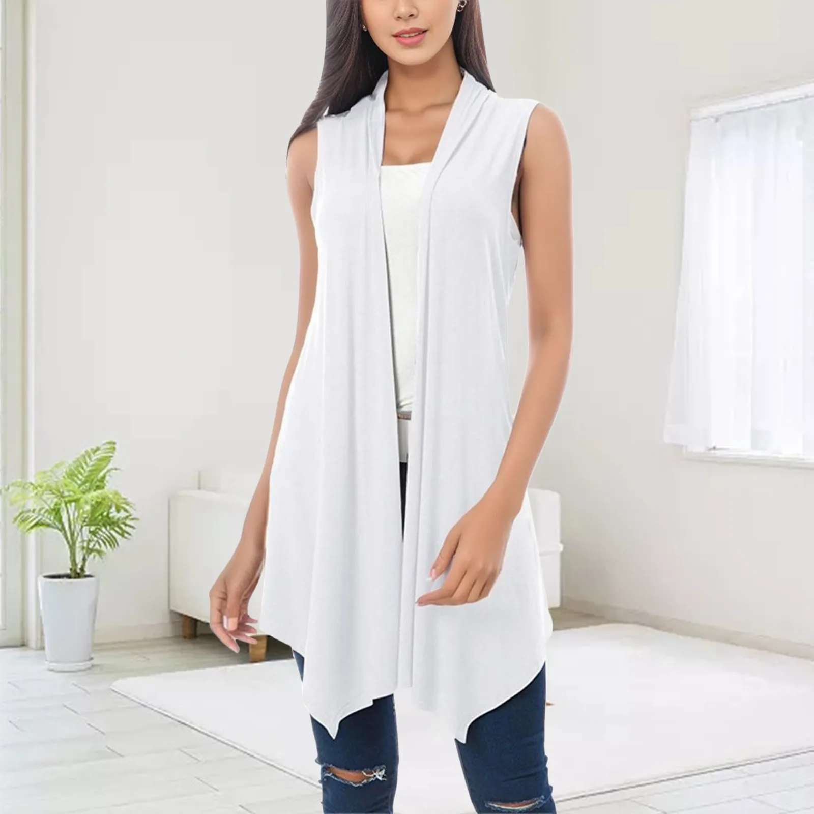 Stylish Women's Sleeveless Cardigan Vest 2025 Women Sleeveless Cardigan Vest Chic Mid-length Asymmetric Hem Waistcoat for A