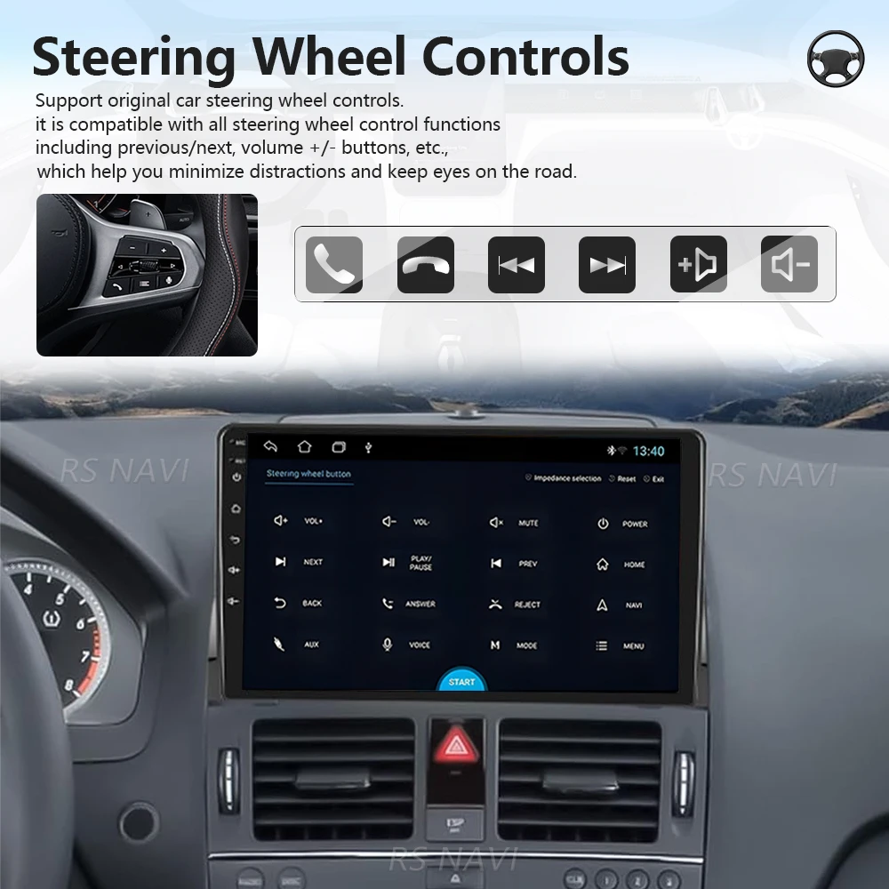 RSNAVI Android 16 Carplay Auto Screen Car Radio Player For Benz C-Class 3 W204 2006 - 2011 GPS 360 Camera Snapdragon WIFI+4G