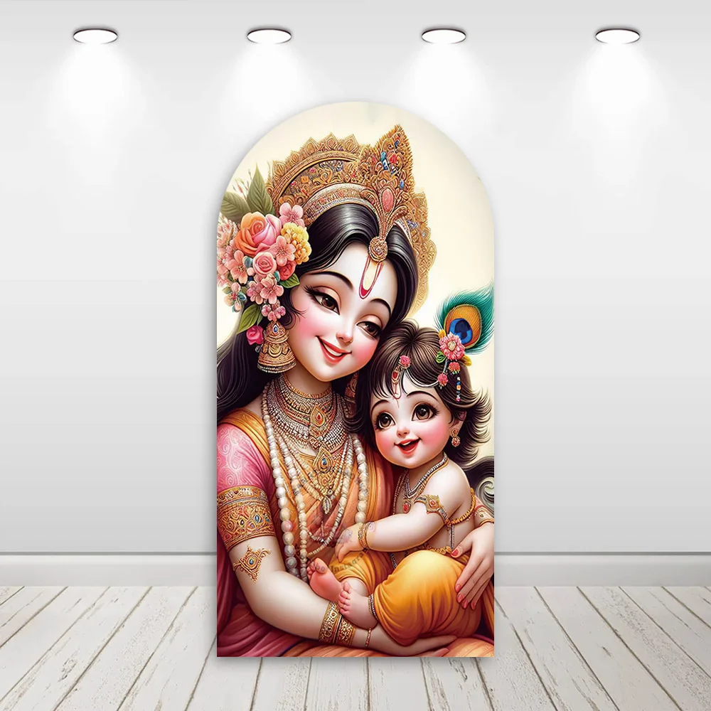 Mehofond مخصص 2-Sided الهند ياشودا وكريشنا الاطفال حفلة عيد ميلاد استحمام الطفل يغطي كيارا قوس خلفية ديكور خلفية