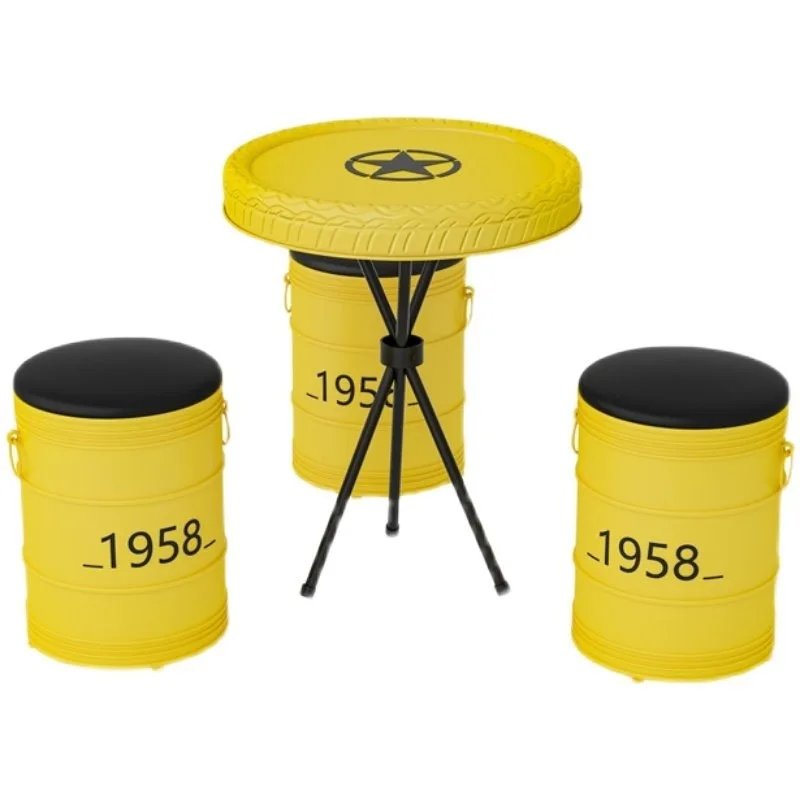 

Industrial style retro table and chair wrought iron oil drum sofa round stool tire creative negotiation card seat coffee table