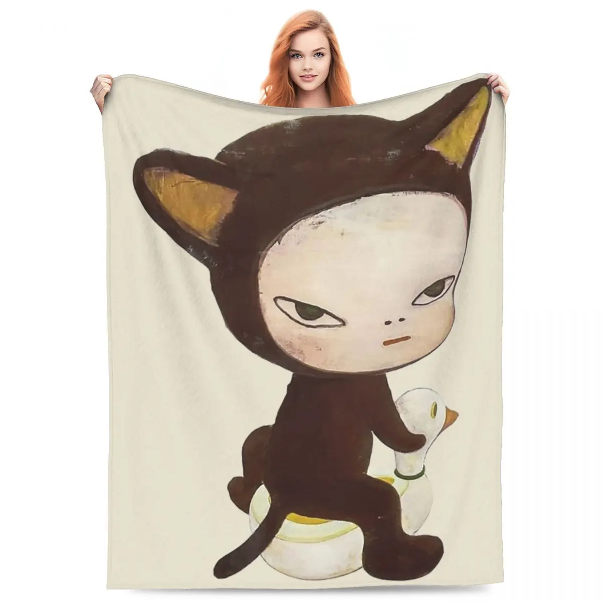 Yoshitomo Nara Harmless Kitty Blanket Fleece Relax Ultra-Soft Throw Blanket for Bedroom Plush Thin Quilt