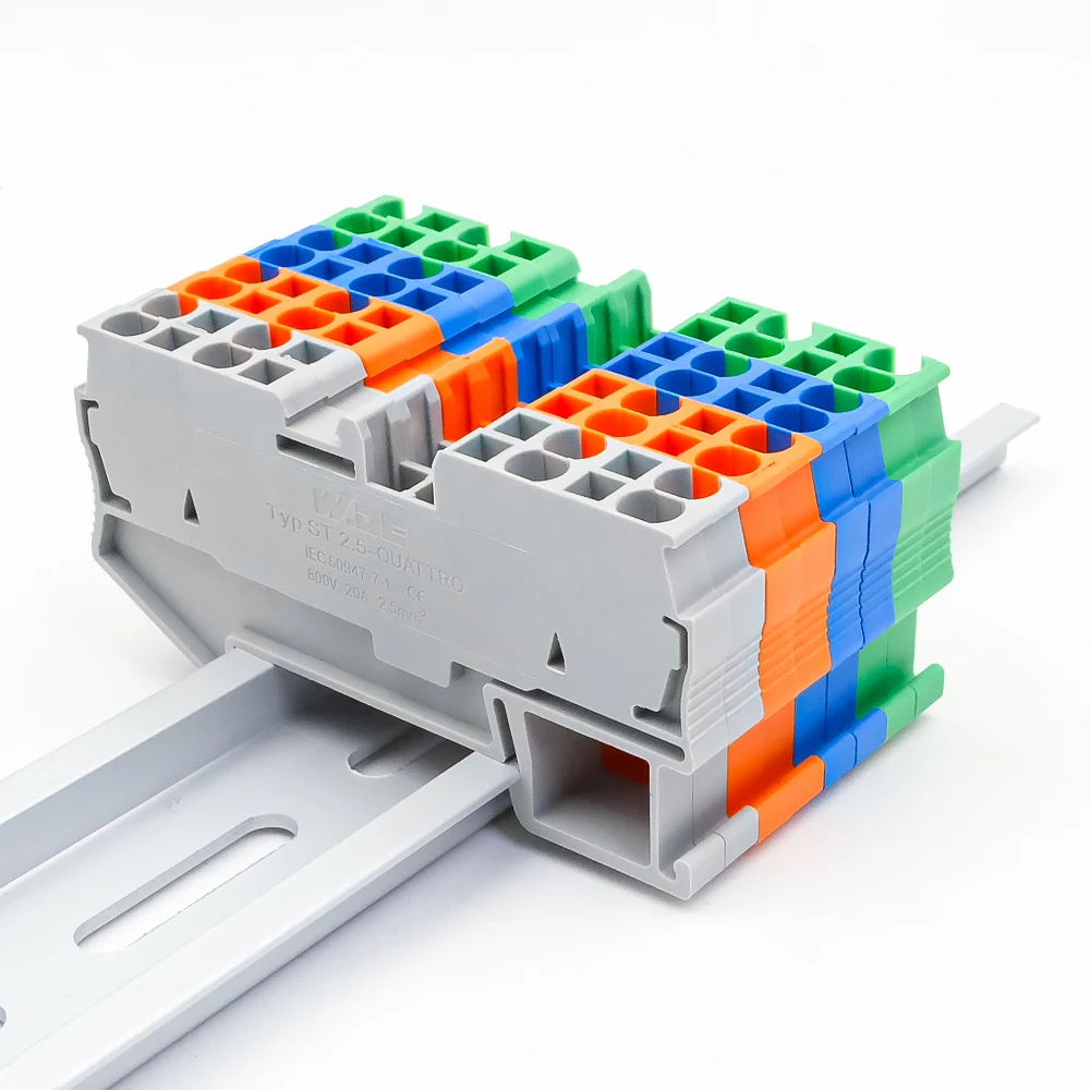 50Pcs ST 2.5-QUATTRO 4-Wire Terminal Block 2.5mm DIN Rail Compact Reliable Wiring Connections