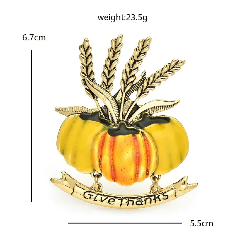 Wuli&baby Wheat And Pumpkin Brooches Women Unisex Enamel Vintage Halloween Party Brooch Pins Gifts image 2