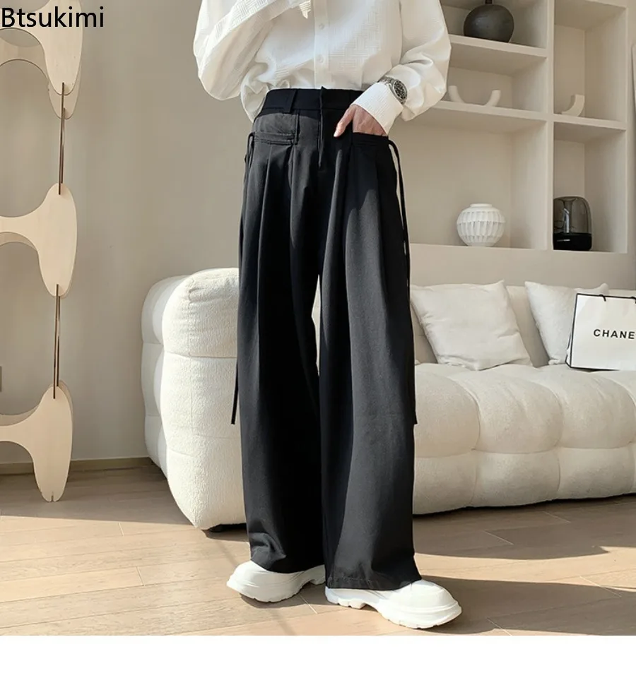 

Повседневные брюки, мужские легкие роскошные драпированные брюки в корейском стиле, свободные прямые универсальные широкие длинные брюки для мужчин