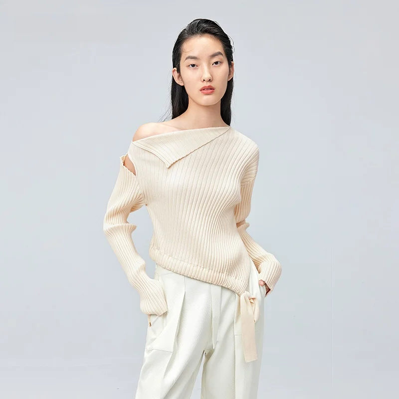 

Spring New Asymmetric Overhead Knitted Long Sve Women's Base irt XMOOM Color Commute Sle Faionable Base Layer