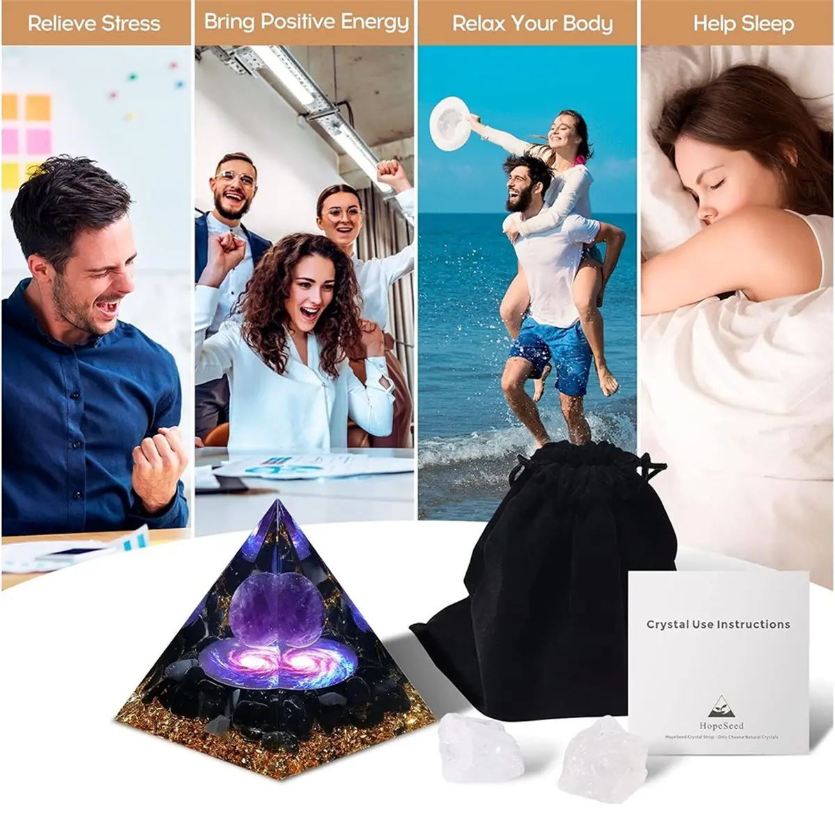 NOCM Orgone Pyramid, Orgonite &Obsidian Healing Crystal for Reduce Stress Reiki Healing Meditation Attracts Lucky