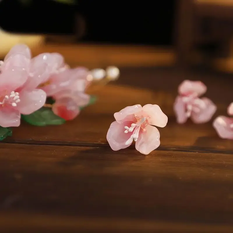 Hanfu Haarspeld Hoofdtooi Vrouwen Chinese Oude Vintage Roze Geglazuurde Bloemen Haarspeld Hanfu Hoofdtooi Haar Kam Vorken