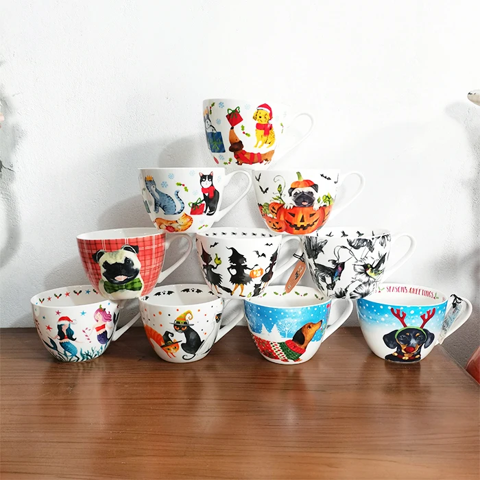 

Creative Large Capaci 680ml 45 Bone China Cisas Breakfast Cup with Handle for Oats Milk And Beverages Cartoon Design