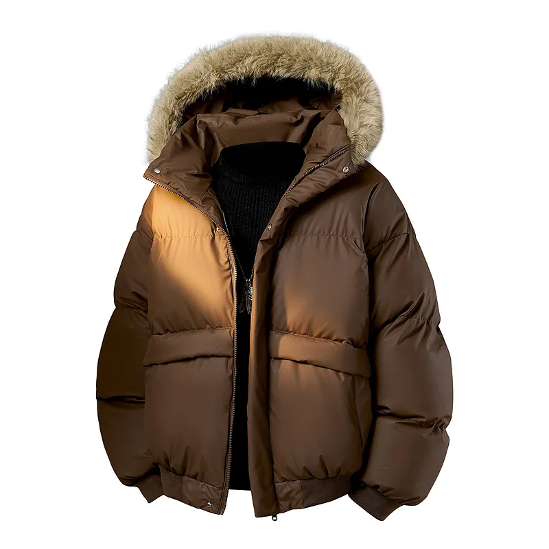 Winter Down Coat Man Thicken Windproof Stand Collar Male Jacket Long Sleeve Pocket Detachable Hooded Simple Daily Men Outerwear