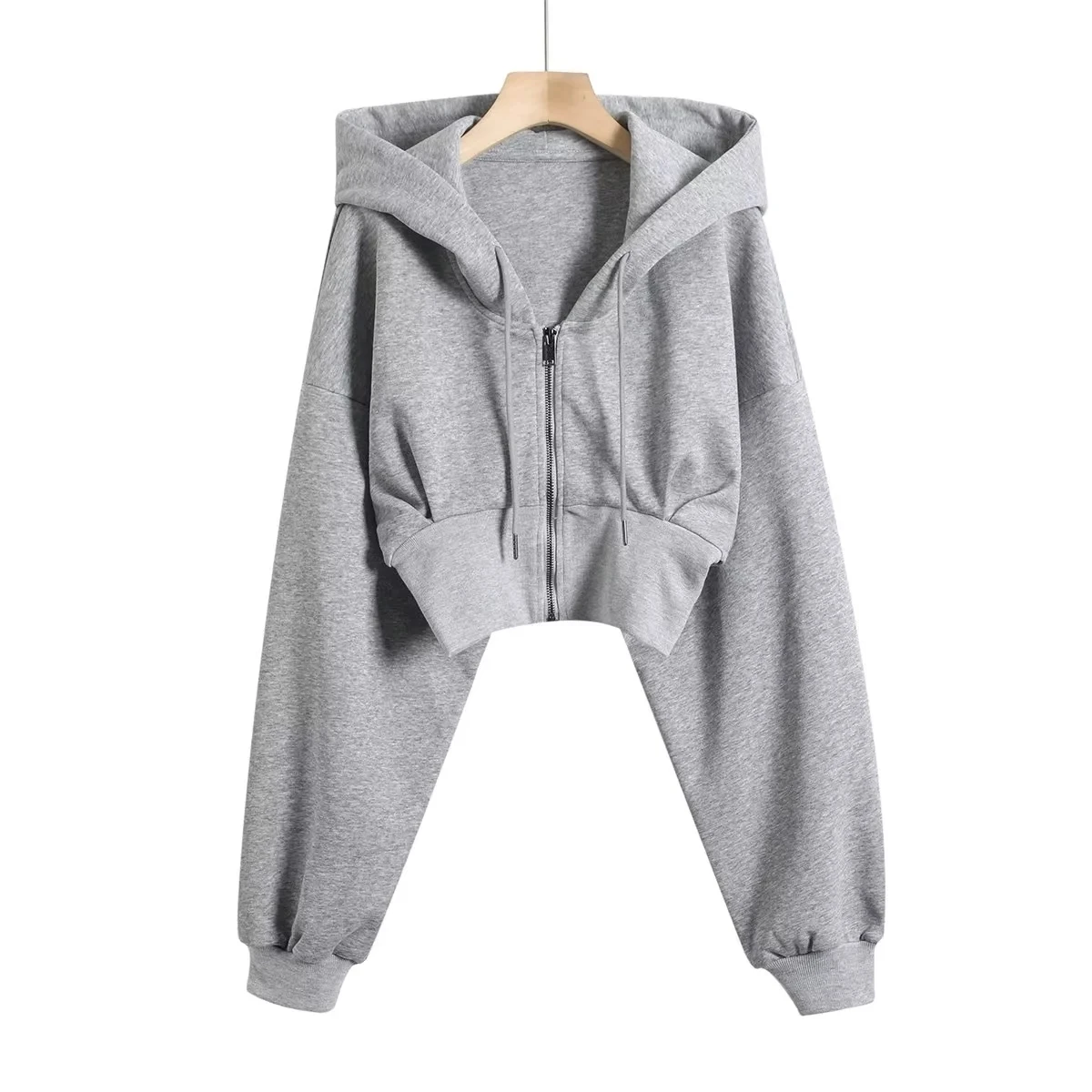 เสื้อฮู้ดสไตล์เรโทรสำหรับผู้หญิงจากสถาบันกีฬาอเมริกัน ทรงเข้ารูป รัดเอว มีซิป แขนยาว แฟชั่นทันสมัย