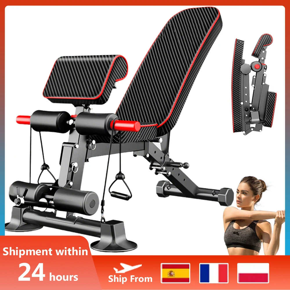 Banco de pesas Banco de entrenamiento multifuncional ajustable plegable Banco inclinado para entrenamiento de cuerpo completo Máx 350 kg con cable de tracción