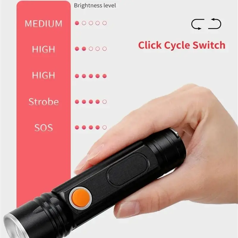 T6 Strong Light LED Usb Rechargeable Flashlight Magnetic Torch Lanter Zoomable Flashlight COB Zoom Highlight Outdoor Lighting