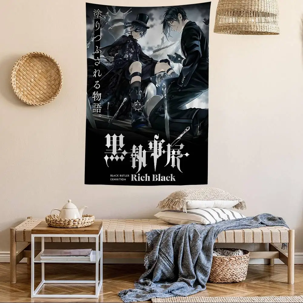 Black B-Butler Anime Tapestry Art Printing Japanese Wall Tapestry Anime Wall Hanging Home Decor