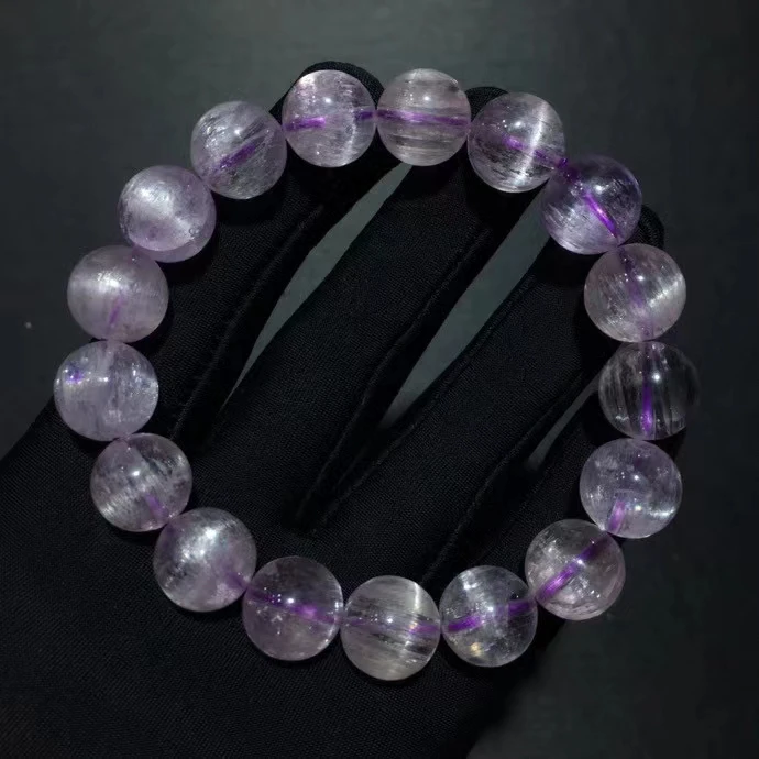 Natural Purple Kunzite Quartz Bracelet Clear Round Beads Cat Eye 12.3mm Fashion Women Men Kunzite Beads Rare Powerful AAAAAA