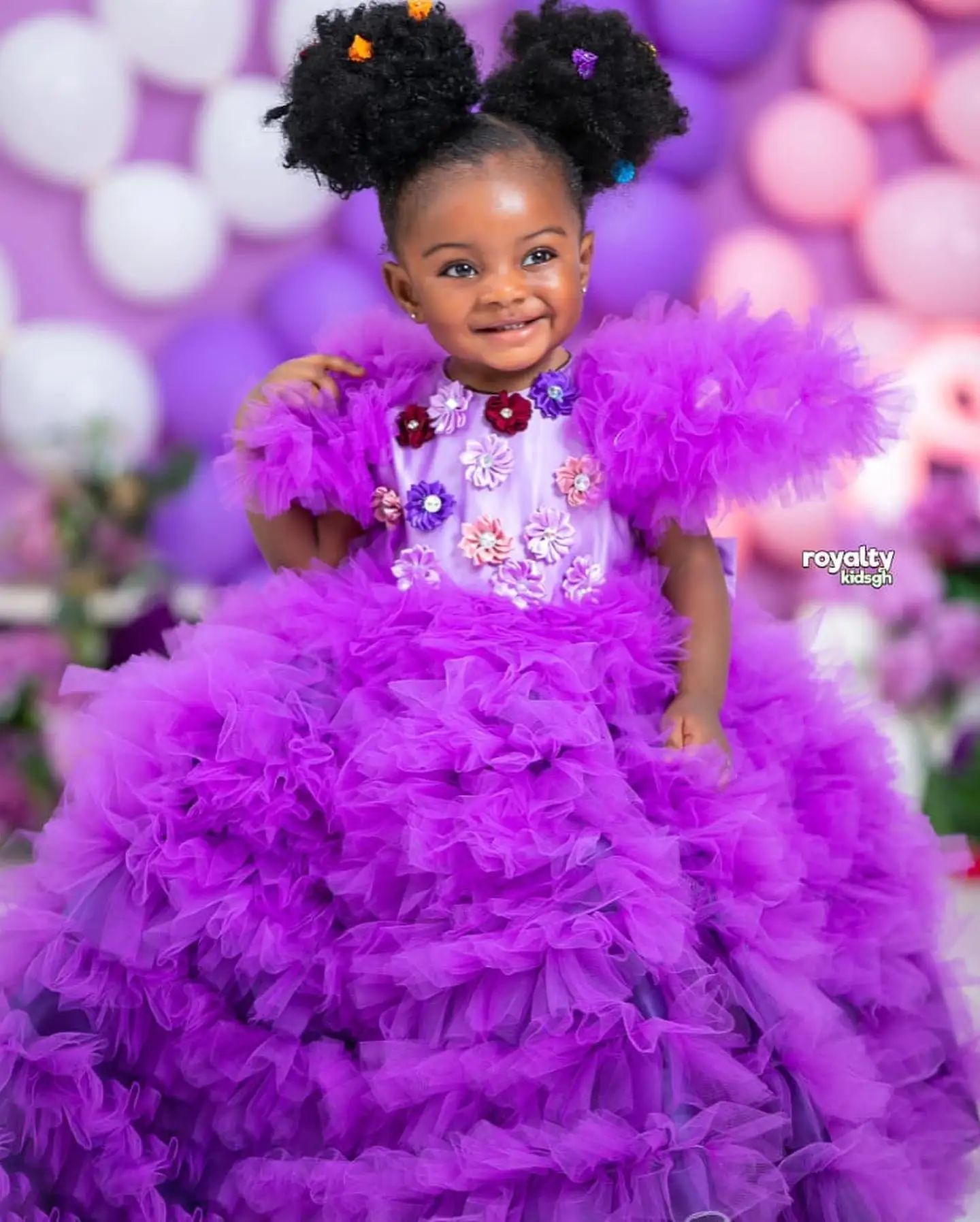 Purple Ruffles Girls Birthday Party Dresses Princess 3D Flower Girl Dresses Baby Kids Ball Gowns for Photo Shoot