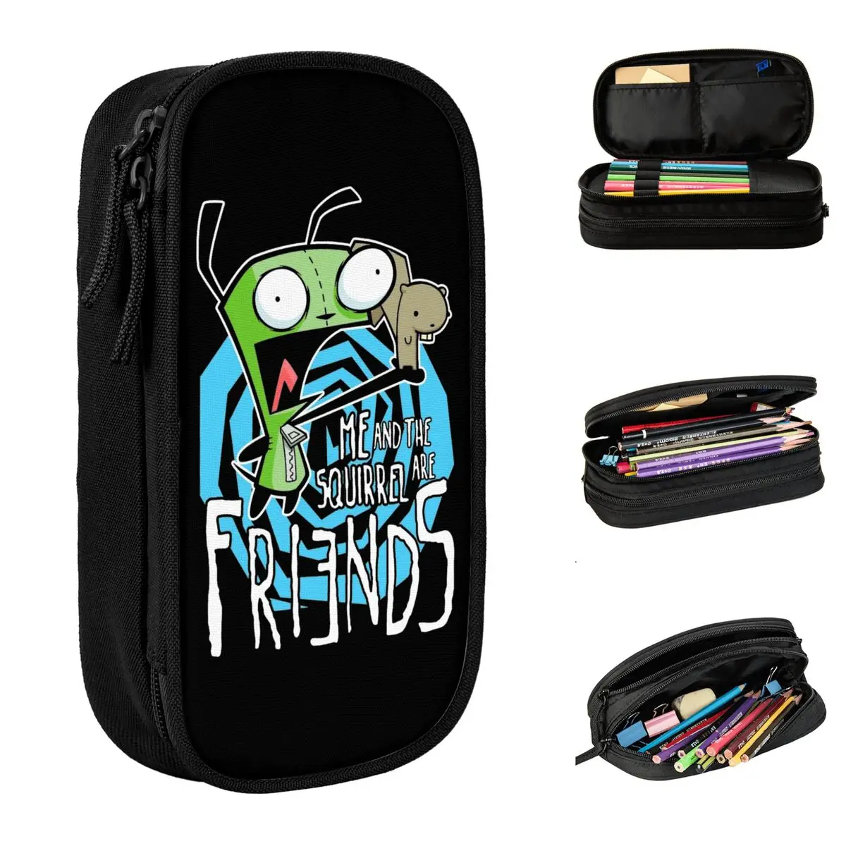 Invader Zim Pencil Cases GIR Pencil Pouch Pen for Student Large Storage Bags Students School Gifts Accessories