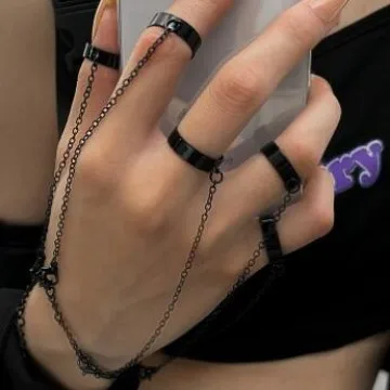 Ring Punk Open Style Chain Combined Index Finger Couple Metal Creative Clubbing Party Durable Adjustable Cool