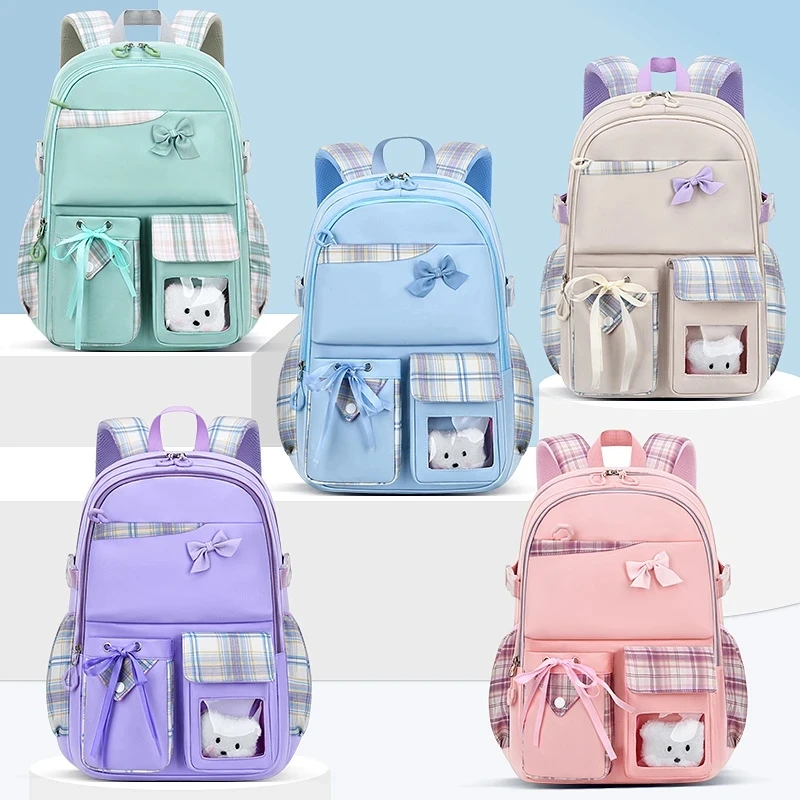 2023 Bowknot schoolbag for teenage girls Big capacity orthopedic waterproof backpack Fashion Cartoon School Bags 2 Size Satchel