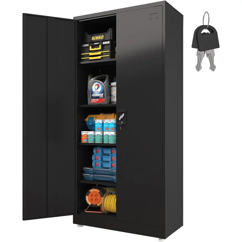 Upgraded Wide Metal Storage Cabinet - 72 Inch Black Lockable Garage Cabinet with Wheels & 4 Adjustable Shelves | Heavy-Duty