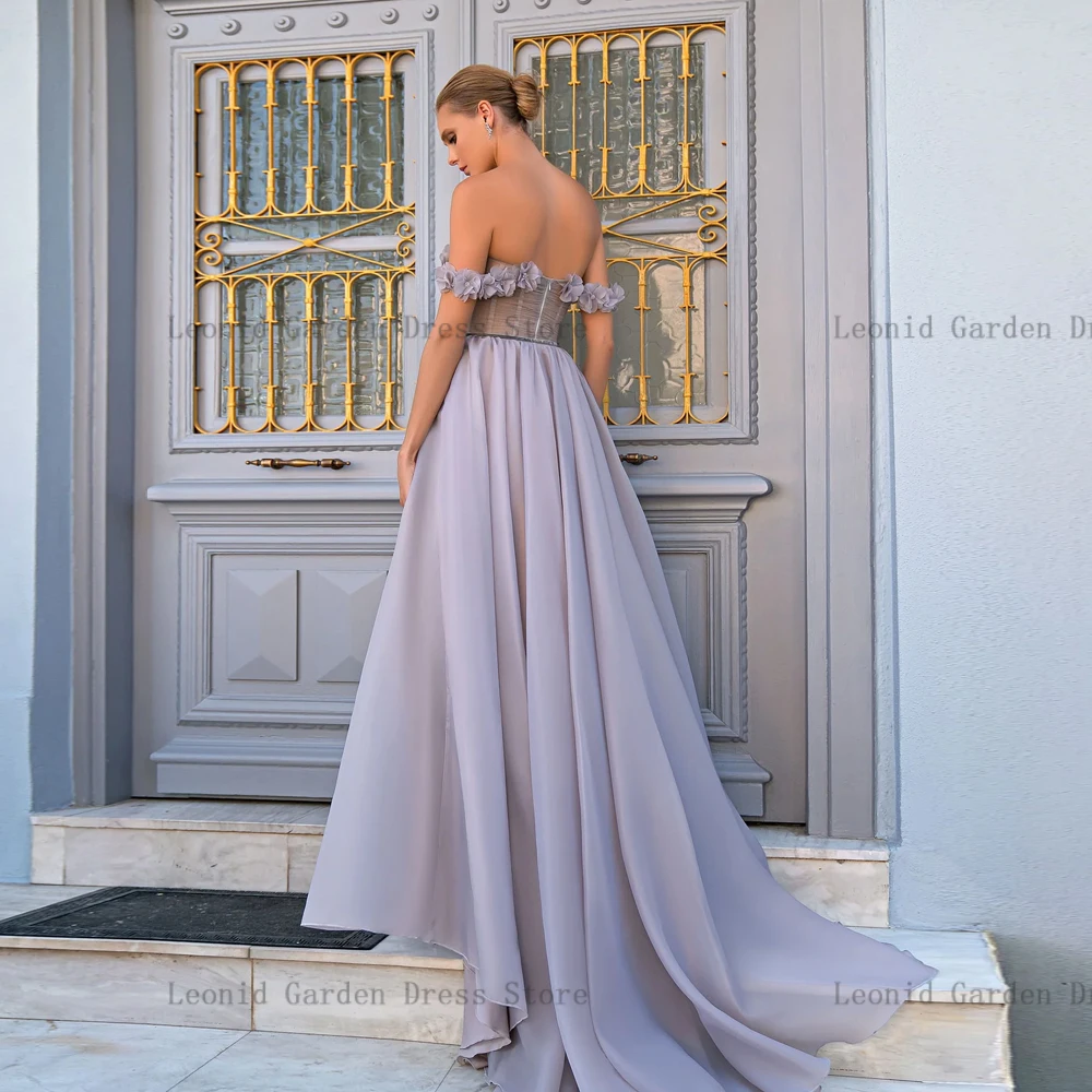 Evening Dresses Off the Shoulder A-Line Prom Dress Sleeveless Bead Appliques Satin Party Gowns Sweep Train فساتين سهرة طويلة فخ