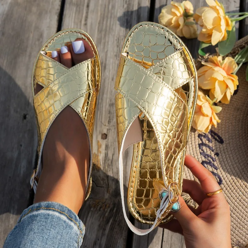 Fashionable round headed simple comfortable sandals for women new summer flat solid color versatile casual sandals