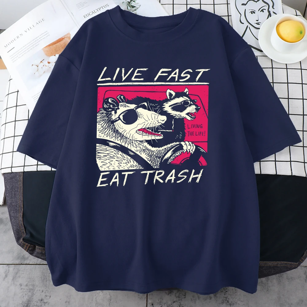 The Life Is Too Short To Eat Trash Cotton Tshirt Individual Comfortable T-Shirts Hip Hop Short Sleeve T-Shirt Street Man Tee Top