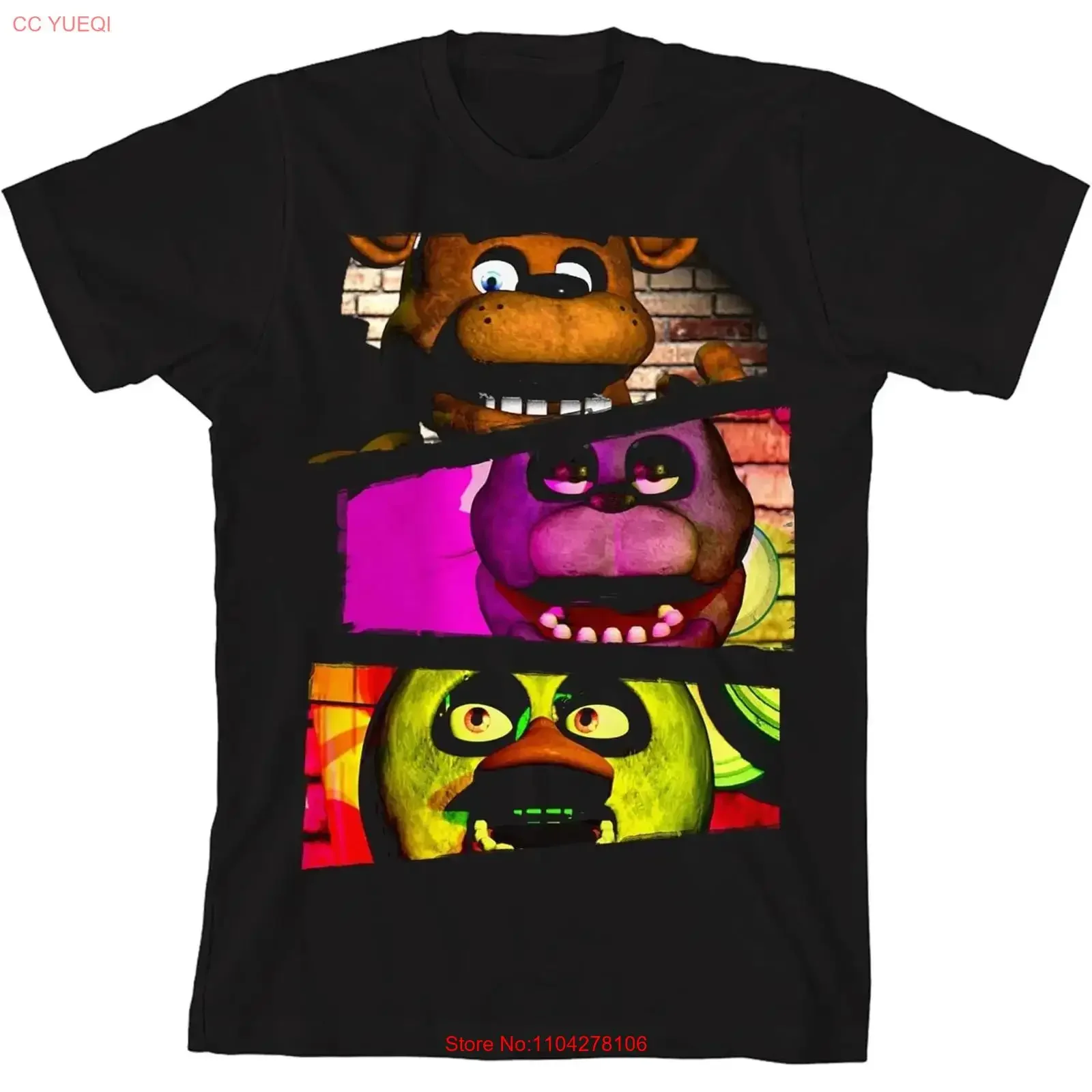 Vtg Animatronic Horror Characters Adult Cotton T Shirt Black GifT long or short sleeves vintage Washed streetwear Comfortable