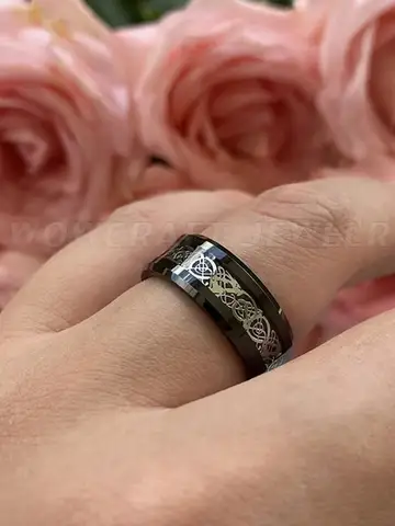 Charm Couple Rings For Men Stainless Steel Celtic Dragon Ring Heart Black Zircon Women Wedding Rings Set Valentine's Day Jewelry