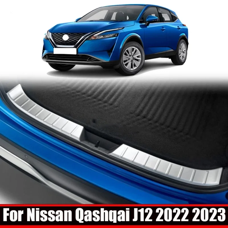 For Nissan Qashqai J12 2022 2023 Steel Inner Rear Bumper Foot Plate Tailgate Door Sill Scuff Guard Plate Sticker Accessories