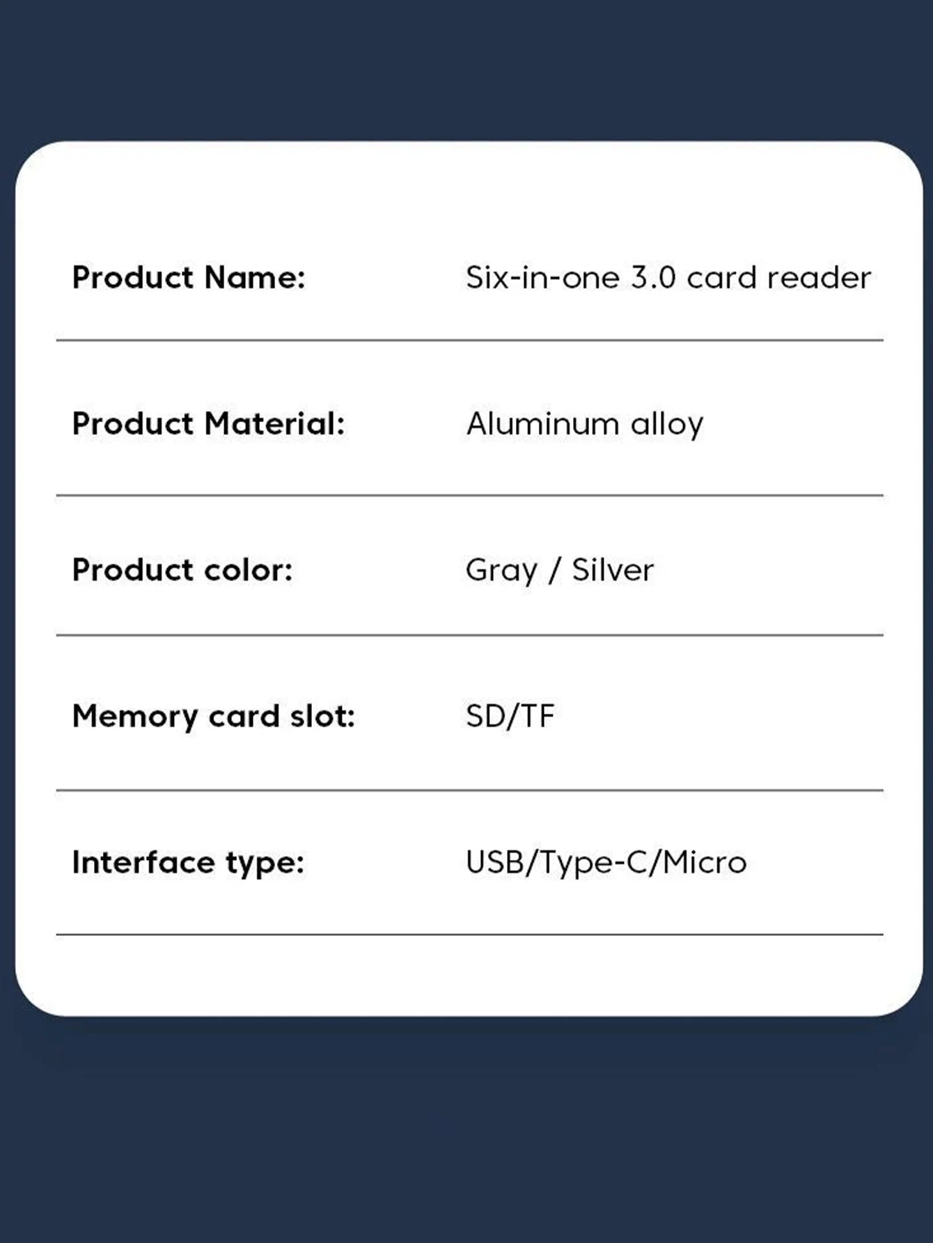 Typ-C 6-in-1 Multifunktions-Kartenleser Hochgeschwindigkeits-Übertragung TF/SD USB-Adapter für Datenübertragung – Detail 10