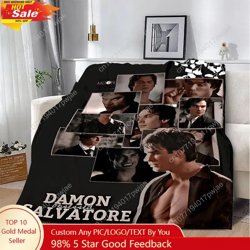 

Damon Salvatore The Vampire Diaries Printed Picnic Blankets Warm Blanket Soft Comfortable Blanket Home Custom blankets