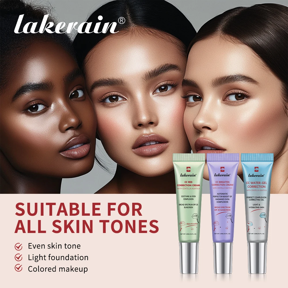 Lakerain CC 修正クリーム明るく水ゲル赤色修正 3 機能カバー傷 CC クリーム女性の顔ベースメイク