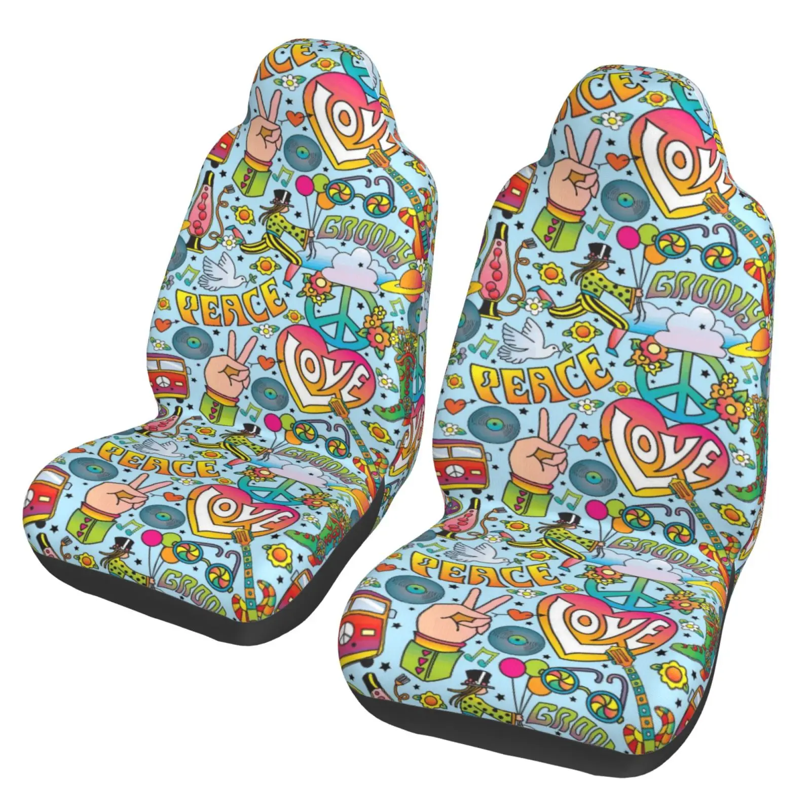 HIPPIE VANPeace  Love Funda Para Asiento Coche Impresión Personalizada Protector Frontal Universal Accesorios Juego Cojines