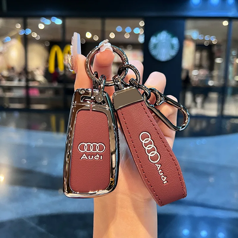 

Metal Leather Car Key Case Cover For Audi A1 A3 8V 8P 8L A4 A5 8T A6 A7 C6 C7 Q3 8U Q5 Q7 TT TTS S3 S4 S6 RS Protector Keychain