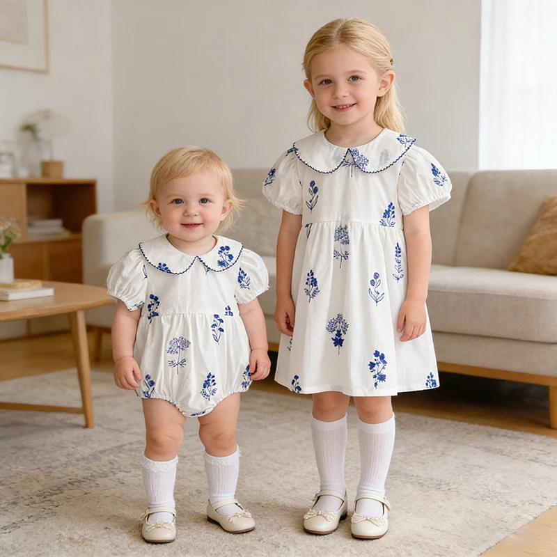 Sommer Neu 0-24M Bodysuit Puffärmel Baby Mädchen Kleidung Mädchen Retro Peter-Pan-Kragen Jumpsuit Kinder-Stil Strampler – Detail 12