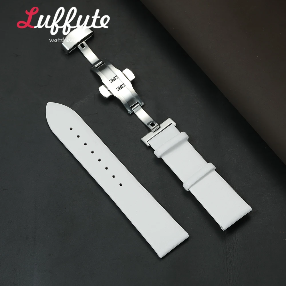 Dünnes Uhrenarmband für Damen, Schmetterlingsverschluss-Design, 18 mm, 20 mm, 22 mm, elegantes, bequemes PU-Leder, universelles Armbanduhrenarmband