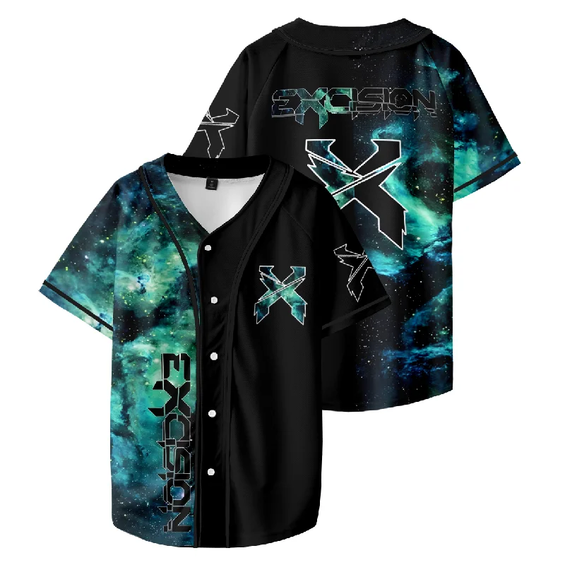 Excision Jersey Blue/Green Galaxy Custom Baseball Jersey Harajuku Thin button Baseball Uniform Baseball Jersey For EDM