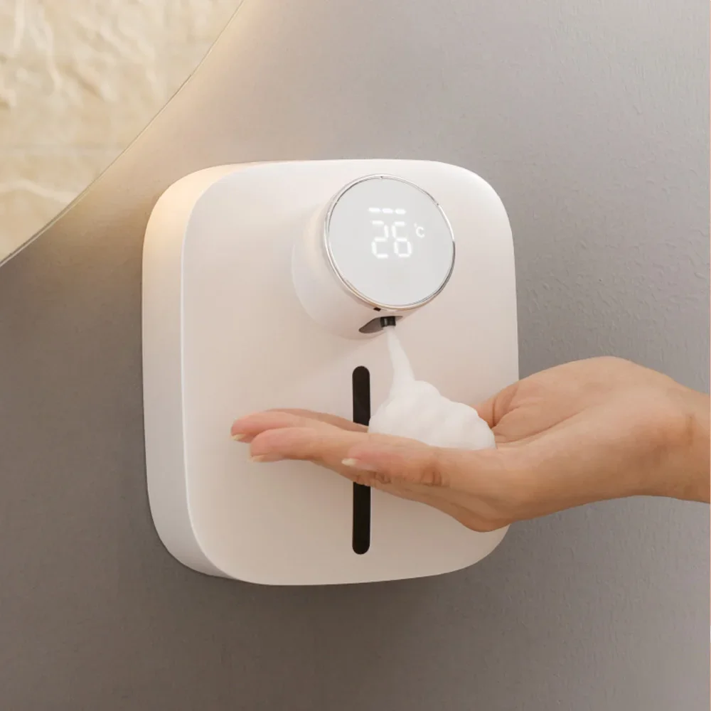 Wall-mounted automatic soap dispenser, multifunctional infrared sensor, LED digital display, contactless foam, USB rechargeable