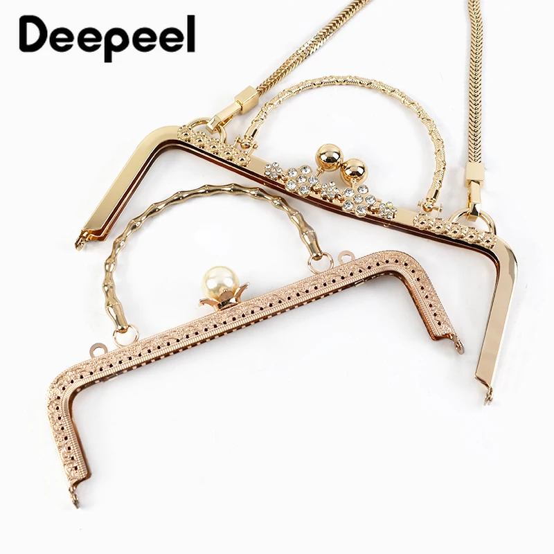 1Pc Deepeel Retro Square Embossed Bag Handles Metal Handmade Sewing Brackets Kiss Clasp Handbag Purse Frame Handle Accessories