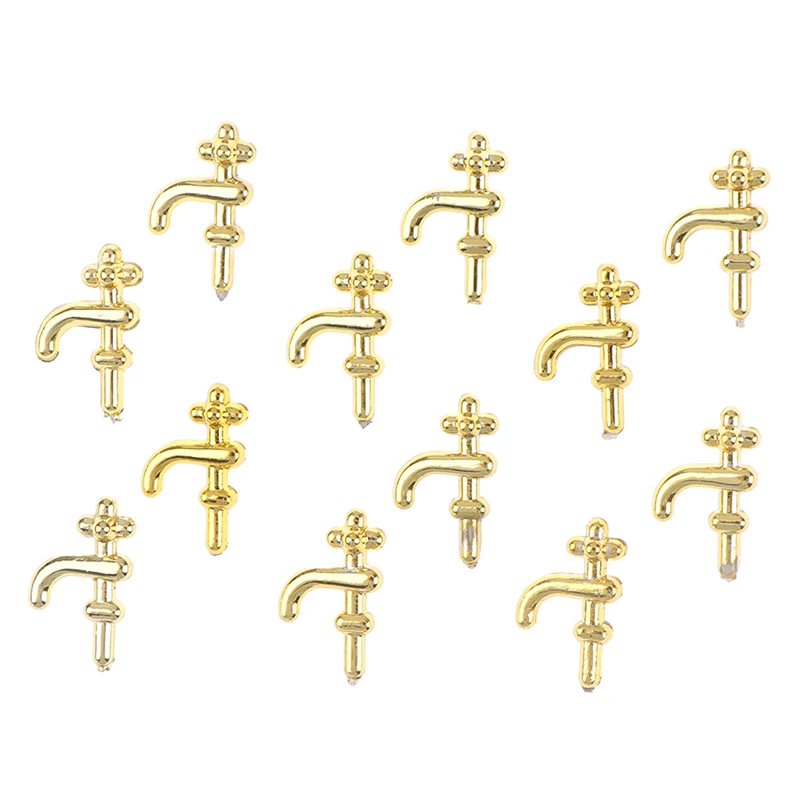 

12pcs/set 1:12 Miniature Gold Color Metal Water Tap Faucet For Dollhouse Bathroom Kitchen Accessories Dollhouse Miniature Faucet