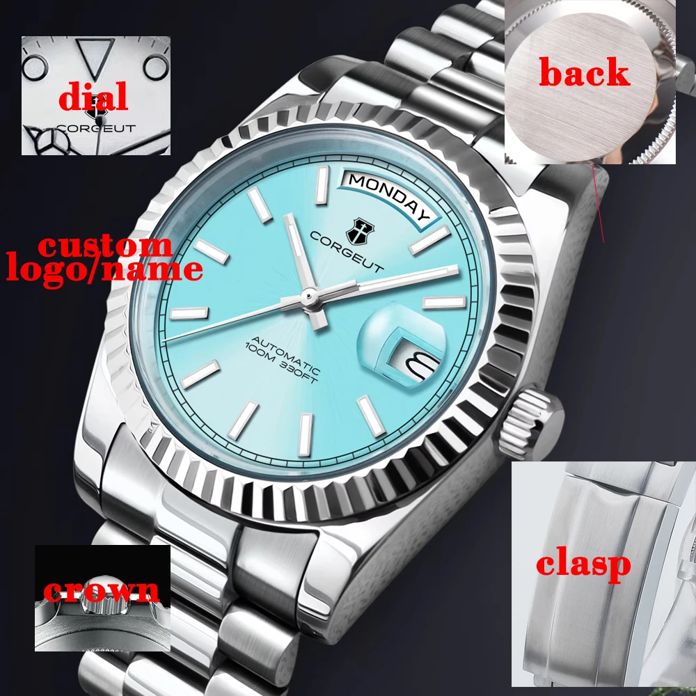 36/39mm personalizado novo design mostrador preto relógios de pulso mecânicos luxo nh36 10bars safira st1644 movimento relógio para homem