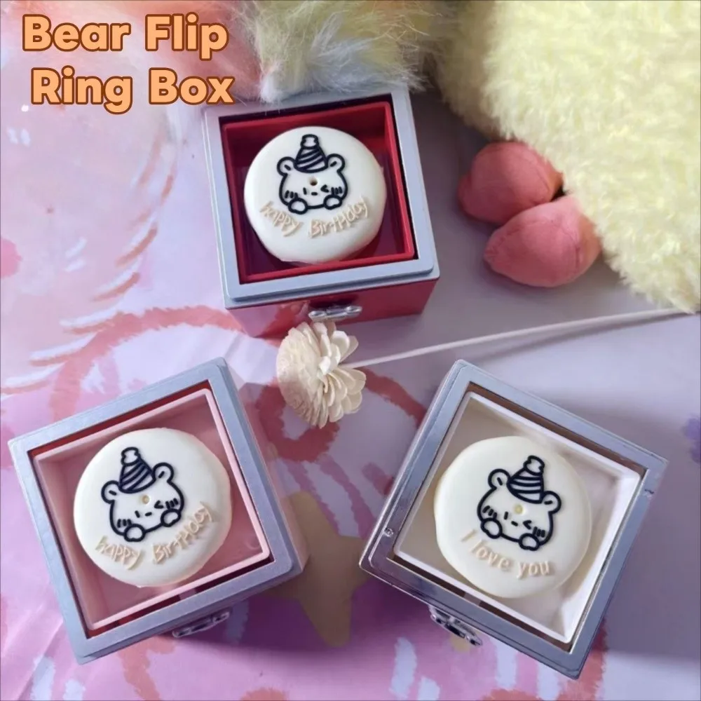 Valentine Bear Flip Ring Box Ring Display Storage Box Mini Cake Gift Boxes Girlfriend Gift Jewelry Birthday Gift Packaging Box