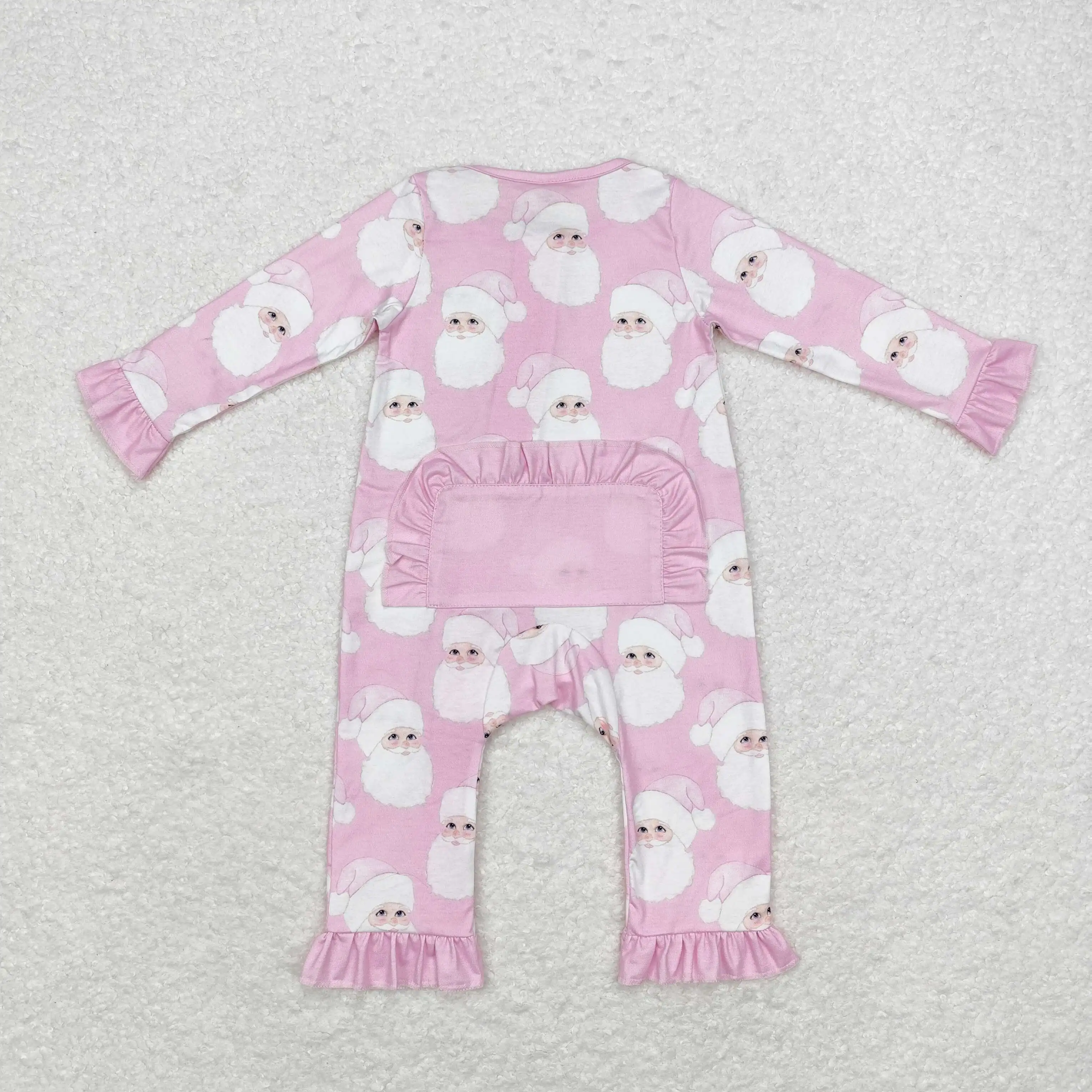 Wholesale Kids Children Infant Jumpsuit Baby Girl Long Sleeves Christmas Newborn Toddler Pink Ruffle Zipper Romper