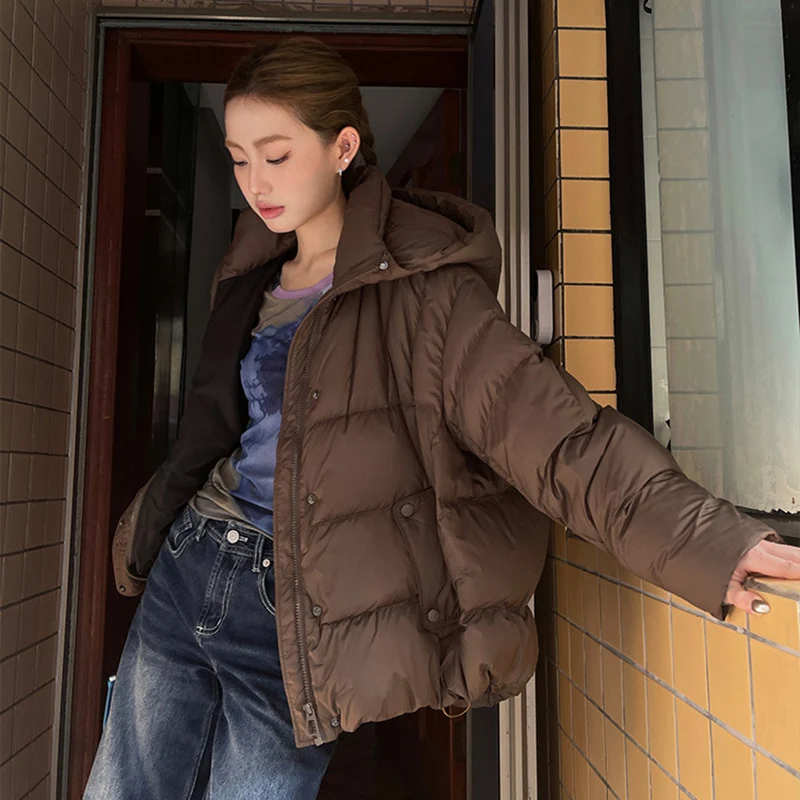 2026 novas mulheres jaqueta casual sobre o tamanho outono inverno outwear com capuz quente pato branco para baixo casaco macio