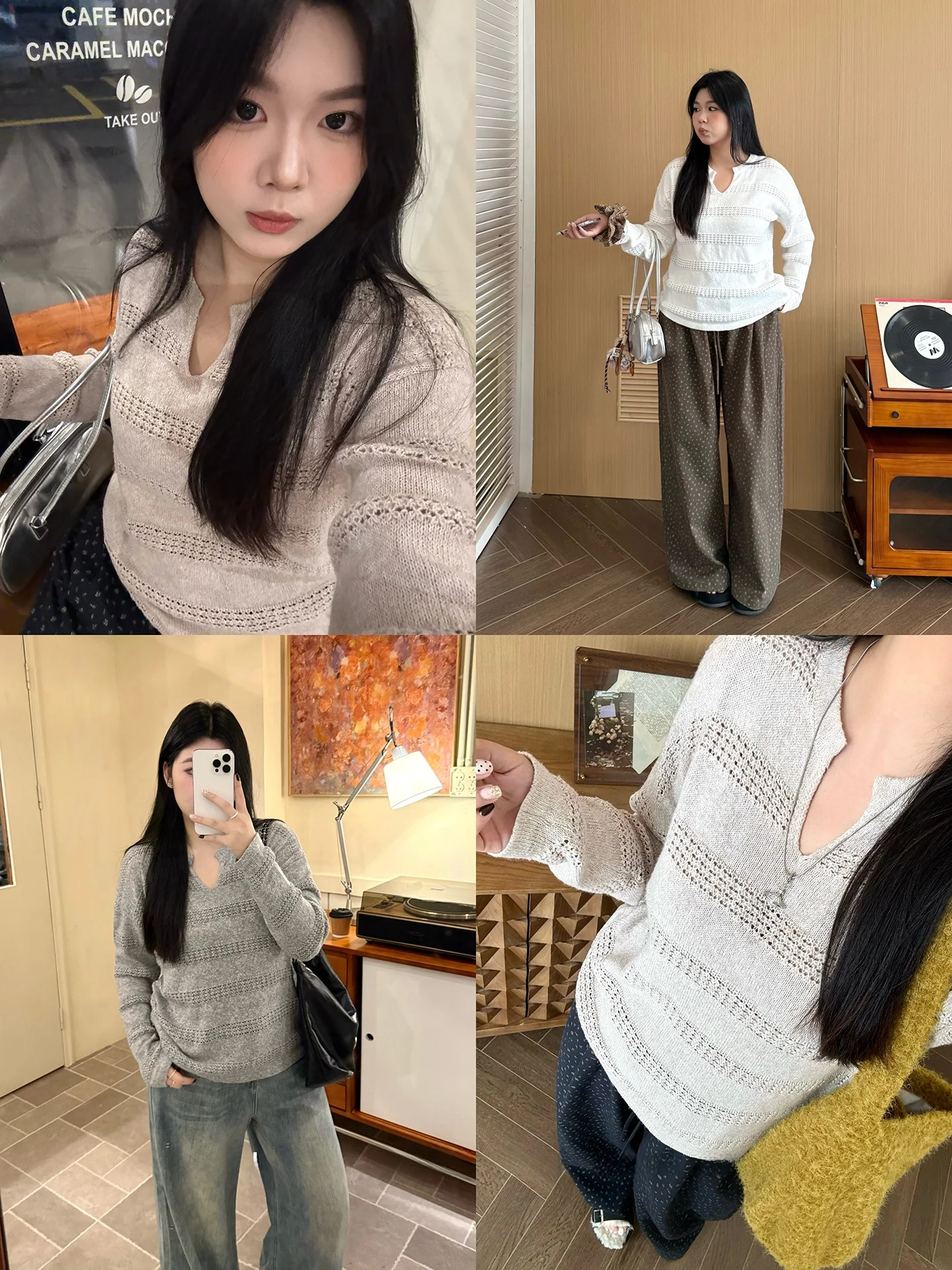 

Вязаный свитер NINI ONE в корейском стиле с ажурными вставками, женский, длинный, свободный, облегающий, универсальный, свободного кроя