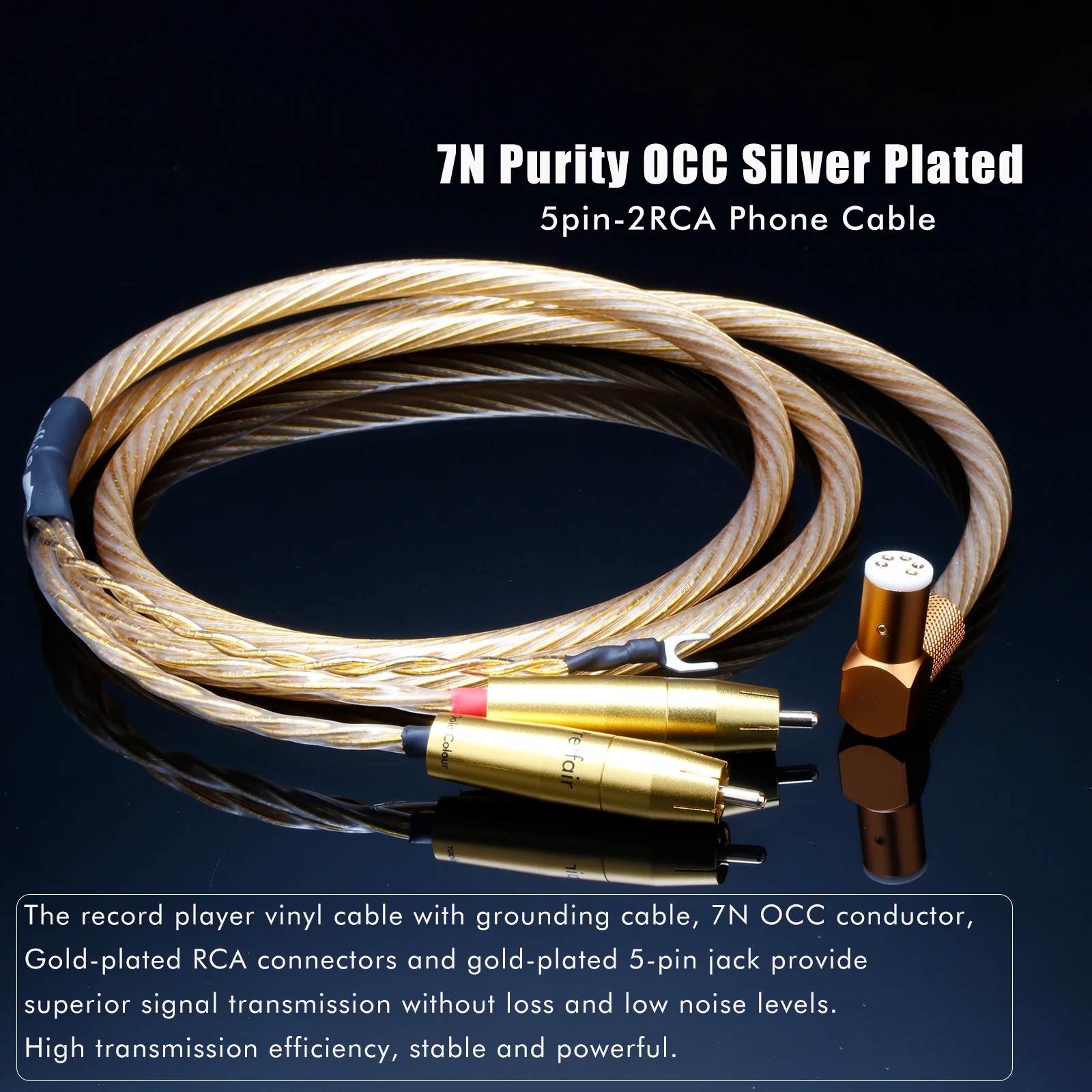 HiFi 7n OCC Phono Tonearm Cable Audio 2RCA Turntable with Ground Wire LP Vinyl Record Player Amplifier Chassis Signal Cable