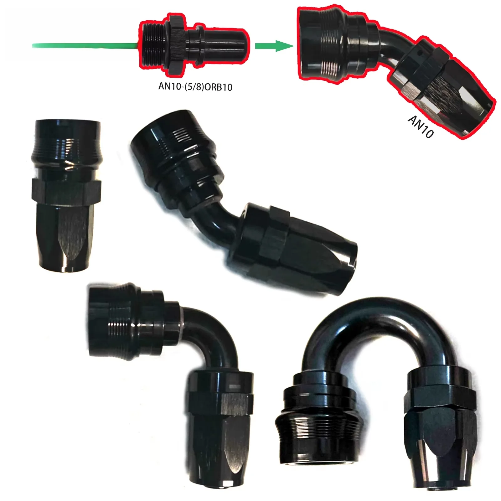 Schnellverschluss-Fittings -4AN -6AN -8AN -10AN -12AN -16AN -20AN Drehbarer Kraftstoffschlauchanschluss ORB-Adapter 0 ° /45 ° /90 ° /180 ° Schwarz – Detail 1