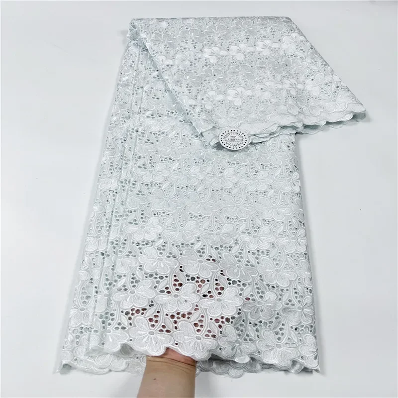 

5 yard Dry lace fabric heavy beaded With stones embroidery African 100% cotton Swiss voile lace popular Dubai style 24L090303