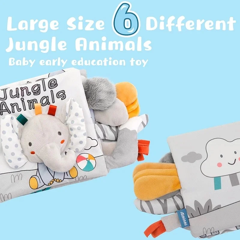 Soft Cloth Baby Book with Touch and Feel Pages - Cute Sensory Book for Babies 0-6, 6-12 & 12-18 Months with Crinkle Newborn Gift