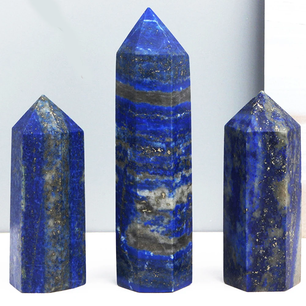 Lapis Lazuli Stone Single Pointed Hexagonal Prism Lazuli Stone Point Wand Tower Home Decoration Gifts Crystal Crafts Ornament
